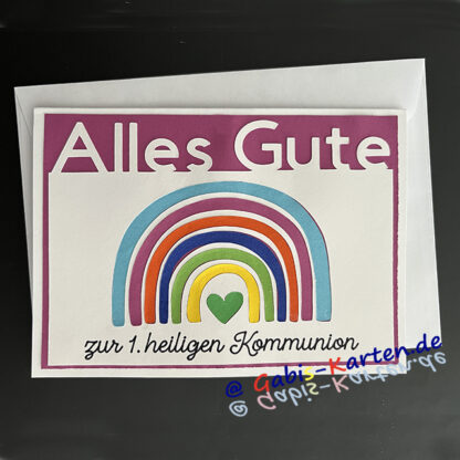 Karte 'Alles Gute zur 1. hl. Kommunion' - Regenbogen